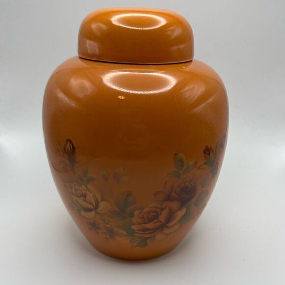 Vintage orange floral ginger jar - Picture 1 of 4